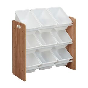 ECR4Kids 3-Tier Organizer with 9 Bins, Toy Storage, Grey/White