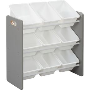 ECR4Kids 3-Tier Organizer with 9 Bins, Toy Storage, Grey/White