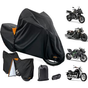 XYZCTEM Premium Motorcycle Cover Waterproof All Weather Weatherproof UV Sun Protection Snow Dust Storm High Heat Resistant Durable Lock-Holes & Side Zip & Storage Bag Fits up to 87" Motors