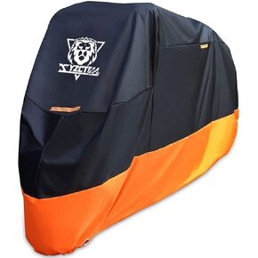 XYZCTEM Motorcycle Cover – All Season Waterproof Outdoor Protection – Precision Fit up to 87 Inch Tour Bikes, Choppers and Cruisers – Protect Against Dust, Debris, Rain and Weather(M,Black& Orange)