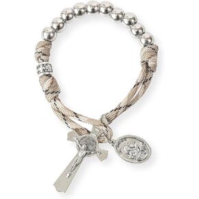 Nazareth Store Strong Military One Decade Paracord Rosary Silver Beads Pocket Car Rosary Pray For Us St. Joseph Medal & St. Benedict Cross