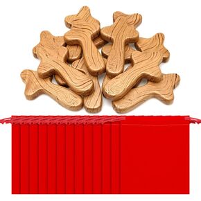 Qunclay 12 Sets Small Hand Held Pine Wooden Cross with Velvet Bag Set 4.1 Inches Portable Holding Wooden Pocket Cross Clinging Cross Jesus Cross Gift for Prayer Palm Size Men Christian Church Gift