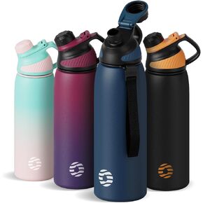 Stainless Steel Insulated Sports Water Bottle 32oz, BPA-Free, Double-Wall Vacuum, Magnetic Cap, No Straw, Cup Brush Included - Ideal Thermos for School, Fitness, and Outdoor Activities.