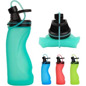 Collapsible Water Bottle BPA Free - 20 oz Foldable Water Bottle for Travel Sports Bottles with Triple Leak Proof Lightweight (Blue)