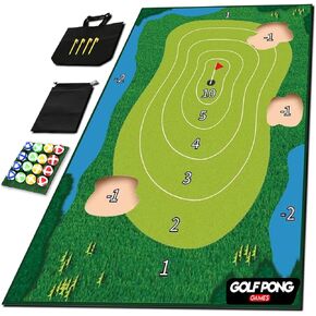 Golf Pong Games - Chip Off Challenge - Battle Royale Golf Game with 6'x4' Premium Golf Chipping Mat, Sticky Golf Pro, Golf Games for Adults Indoors