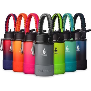 Farsea Insulated Water Bottle With Paracord Handle, Protective Silicone Boot and 2 Lids (Straw Lid & Spout Lid), Stainless Steel Water Bottle Wide Mouth, Double Wall Sweat-Proof (Hydrangea, 24oz)