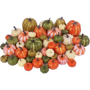 winemana 46 Pcs Assorted Size Artificial Pumpkins Fall Decorations, White Foam Pumpkin Autumn Decor, Decorative Faux Pumpkin for Halloween Thanksgiving Table Centerpiece Mantle Bowl Wedding Party