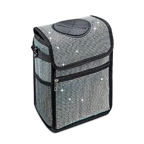 Ovege Car Trash Can (Upgrade Rhinestones Setting) with Lid Car Interior Waterproof Car Garbage Can Car Cooler Bling Cute Car Accessories for Men Women Christmas Gift (Large, 3 gallons)