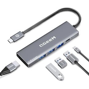 QGeeM USB C Hub 5 in 1 Multi-Port Digital AV Adapter 4K HDMI, 100W Power Delivery, 3 USB-A Data Ports, USB C Dongle for MacBook Pro/Air, iPad Pro, iMac, iPhone 15 Pro/Pro Max, XPS, Thinkpad and More.