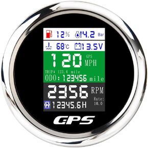 6-in-1 GPS Speedometer Tachometer Oil Pressure Water Temp Voltmeter Fuel Level with Alarm Adjustable KM/MPH 85mm 3-3/8'' 9-32V for Car Boat Marine (Black)