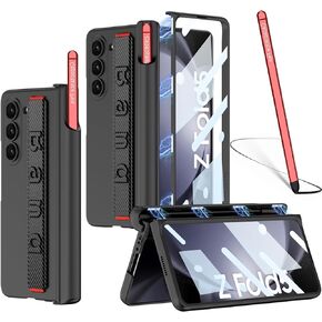 NINKI Compatible Samsung Galaxy Z Fold 5 Case with S Pen (Red) & Strap Carbon Fiber Black,360° MAGNETIC All-Inclusive Hard Cover with Screen Protector Phone Case for Samsung Z Fold 5 Case S Pen Holder