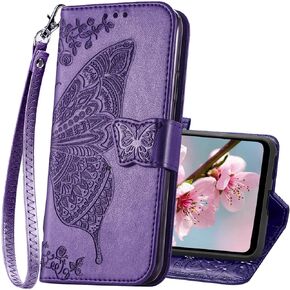 Designed for Motorola Moto G Stylus 5G 2023 Case Wallet,Women Flip Cover with Butterfly Emboss PU Leather Stand Card Slots Wrist Strap Protective Phone Case for Moto G Stylus 5G 2023 (Purple)