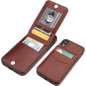 KIHUWEY iPhone XR Case Wallet with Credit Card Holder, Premium Leather Magnetic Clasp Kickstand Heavy Duty Protective Cover for iPhone XR 6.1 Inch(Black)