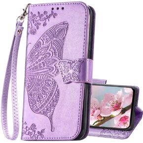 Designed for Motorola Moto G Stylus 5G 2023 Case Wallet,Women Flip Cover with Butterfly Emboss PU Leather Stand Card Slots Wrist Strap Protective Phone Case for Moto G Stylus 5G 2023 (Purple)