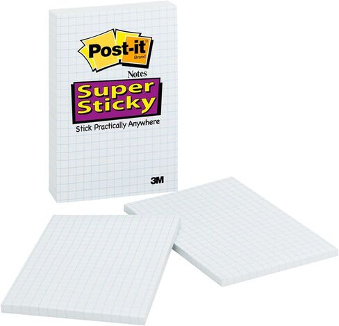 ملاحظات لاصقة فائقة الجودة من Post-it، 4x6 بوصة، 3 وسادات، 2x قوة الالتصاق، بيضاء مع خطوط شبكية زرقاء، قابلة لإعادة التدوير (660-SSGRID) in Saudi Arabia