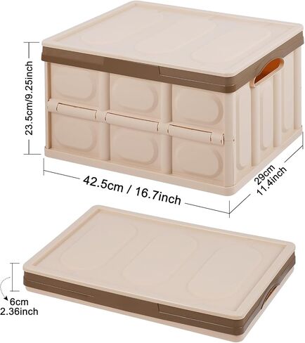 Phyllia 2 Pack Foldable Storage Bin with Lid, 30L Collapsible Plastic Storage Crate, Lidded Stackable Storage Box Container for Bedroom Bathroom Office Clothes Toy Books Grocery,Brown in Saudi Arabia
