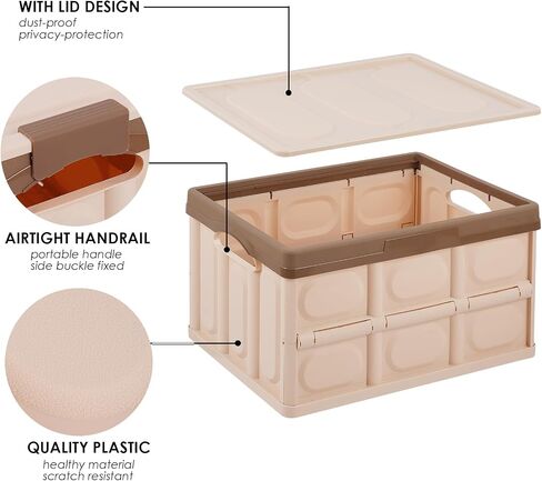 Phyllia 2 Pack Foldable Storage Bin with Lid, 30L Collapsible Plastic Storage Crate, Lidded Stackable Storage Box Container for Bedroom Bathroom Office Clothes Toy Books Grocery,Brown in Saudi Arabia