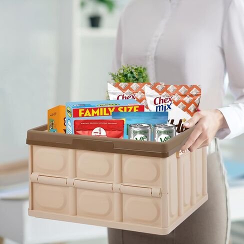 Phyllia 2 Pack Foldable Storage Bin with Lid, 30L Collapsible Plastic Storage Crate, Lidded Stackable Storage Box Container for Bedroom Bathroom Office Clothes Toy Books Grocery,Brown in Saudi Arabia