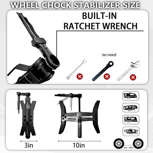 Camper Wheel Chock Stabilizers,RV Heavy Duty Tire Chock Stabilizers,Travel Trailers Wheel Chock Scissor 2 Sets with Built-in Wrench, Tire Locking Chocks Accessories，Black in Saudi Arabia