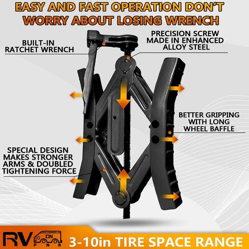 Camper Wheel Chock Stabilizers,RV Heavy Duty Tire Chock Stabilizers,Travel Trailers Wheel Chock Scissor 2 Sets with Built-in Wrench, Tire Locking Chocks Accessories，Black in Saudi Arabia