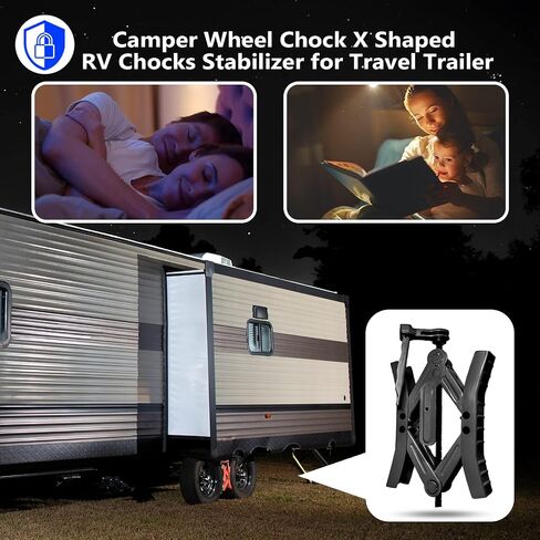 Camper Wheel Chock Stabilizers,RV Heavy Duty Tire Chock Stabilizers,Travel Trailers Wheel Chock Scissor 2 Sets with Built-in Wrench, Tire Locking Chocks Accessories，Black in Saudi Arabia
