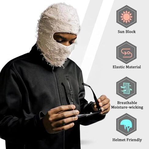 Yeat Distressed Ski Mask - A Furry Knitted Balaclava Full Face Mask for Men and Women Cold Weather Gear. in Saudi Arabia
