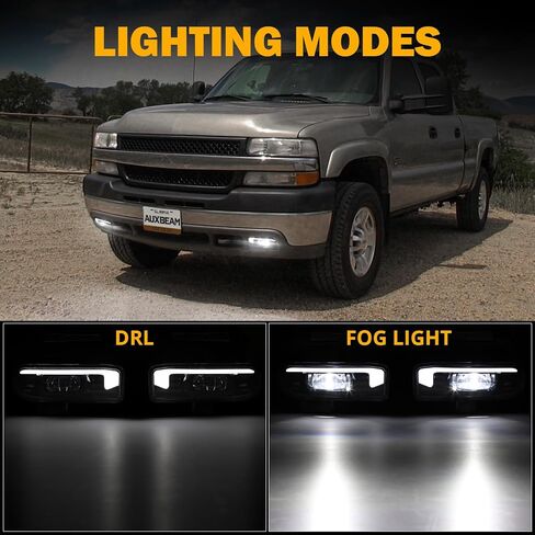 مصابيح ضباب Auxbeam LED مع DRL لسيارة Chevy Silverado 1500/2500 1999-2002، 3500 2000-2001، شيفروليه سوبربان/تاهو 2000-2006، مصابيح ضباب للقيادة معتمدة من وزارة النقل in Saudi Arabia