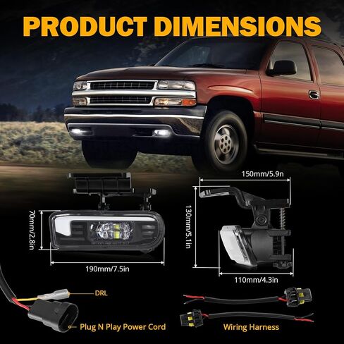 مصابيح ضباب Auxbeam LED مع DRL لسيارة Chevy Silverado 1500/2500 1999-2002، 3500 2000-2001، شيفروليه سوبربان/تاهو 2000-2006، مصابيح ضباب للقيادة معتمدة من وزارة النقل in Saudi Arabia