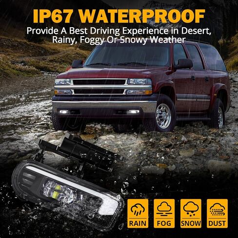 مصابيح ضباب Auxbeam LED مع DRL لسيارة Chevy Silverado 1500/2500 1999-2002، 3500 2000-2001، شيفروليه سوبربان/تاهو 2000-2006، مصابيح ضباب للقيادة معتمدة من وزارة النقل in Saudi Arabia