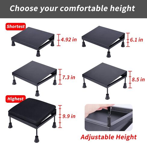 Office Foot Rest for Under Desk at Work - Iron Adjustable Ergonomic Footrest Strong & Durable - 6 Heights Foot Stool with Memory Foam Cushion - for Computer Gaming in Saudi Arabia