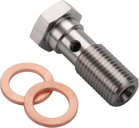 M10x1.0 Metric Stainless Steel Single Banjo Bolt Brake Fitting Adapter 20mm Long with Copper Washers in Saudi Arabia