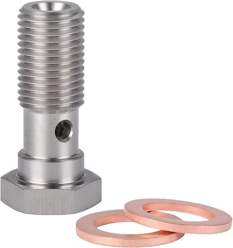 M10x1.0 Metric Stainless Steel Single Banjo Bolt Brake Fitting Adapter 20mm Long with Copper Washers in Saudi Arabia