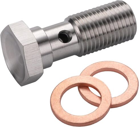 M10x1.0 Metric Stainless Steel Single Banjo Bolt Brake Fitting Adapter 20mm Long with Copper Washers in Saudi Arabia