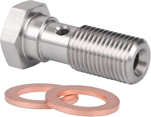 M10x1.0 Metric Stainless Steel Single Banjo Bolt Brake Fitting Adapter 20mm Long with Copper Washers in Saudi Arabia