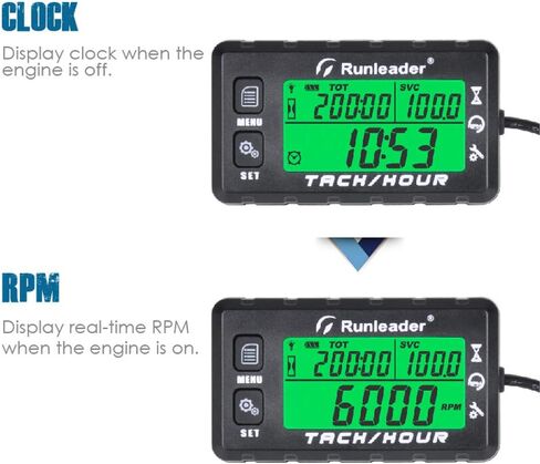 Inductive Tachometer Gauge Hour Meter Engine Tachometer Maintenance Reminder Digital Tacho Hour Meters for Boat Lawn Mower Generator Marine ATV Motorcycle (Black) in Kuwait