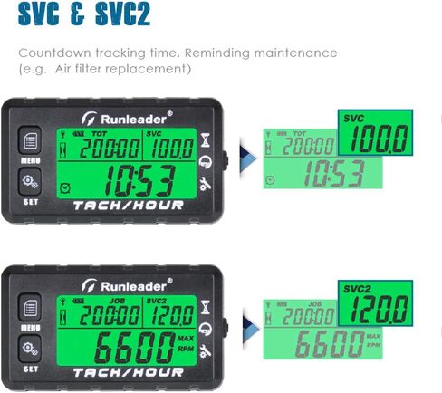 Inductive Tachometer Gauge Hour Meter Engine Tachometer Maintenance Reminder Digital Tacho Hour Meters for Boat Lawn Mower Generator Marine ATV Motorcycle (Black) in Kuwait