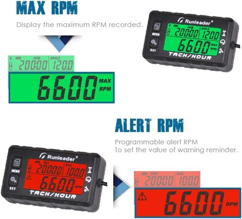 Inductive Tachometer Gauge Hour Meter Engine Tachometer Maintenance Reminder Digital Tacho Hour Meters for Boat Lawn Mower Generator Marine ATV Motorcycle (Black) in Kuwait
