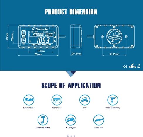 Inductive Tachometer Gauge Hour Meter Engine Tachometer Maintenance Reminder Digital Tacho Hour Meters for Boat Lawn Mower Generator Marine ATV Motorcycle (Black) in Kuwait