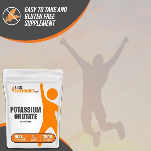 BulkSupplements.com Potassium Orotate Powder - Potassium Supplement, Potassium Orotate 500mg, Potassium Powder - Gluten Free, 500mg (95mg Potassium) per Serving, 500g (1.1 lbs) (Pack of 1) in Saudi Arabia