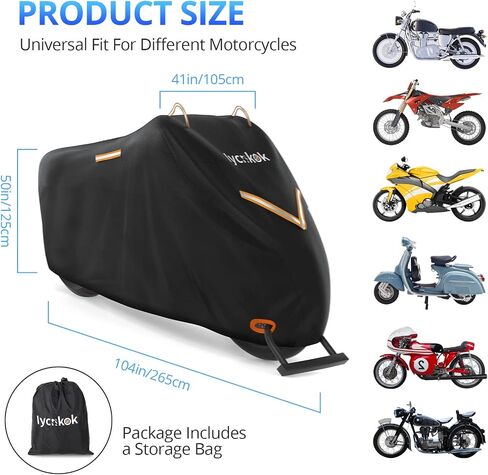 Motorcycle Cover Waterproof Outdoor All Weather Protection 210D, Heavy Duty Material Fits up to 104 Inches, with Storage Bag in Saudi Arabia