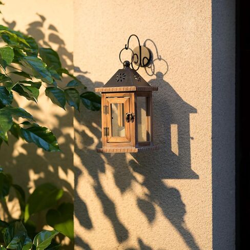 Farmhouse Decorative Candle Lanterns - Indoor Wooden Rustic Candle Holder for Table Centerpieces Fireplace Mantle Shelf, 10" Hanging Home Decor, Brown in Saudi Arabia