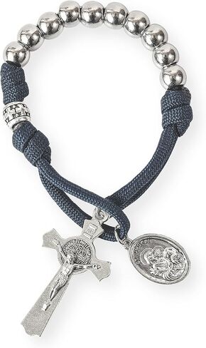 Nazareth Store Strong Military One Decade Paracord Rosary Silver Beads Pocket Car Rosary Pray For Us St. Joseph Medal & St. Benedict Cross in Saudi Arabia