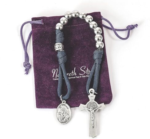 Nazareth Store Strong Military One Decade Paracord Rosary Silver Beads Pocket Car Rosary Pray For Us St. Joseph Medal & St. Benedict Cross in Saudi Arabia