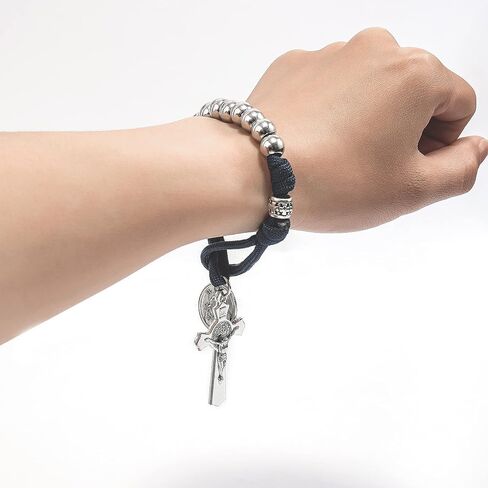 Nazareth Store Strong Military One Decade Paracord Rosary Silver Beads Pocket Car Rosary Pray For Us St. Joseph Medal & St. Benedict Cross in Saudi Arabia