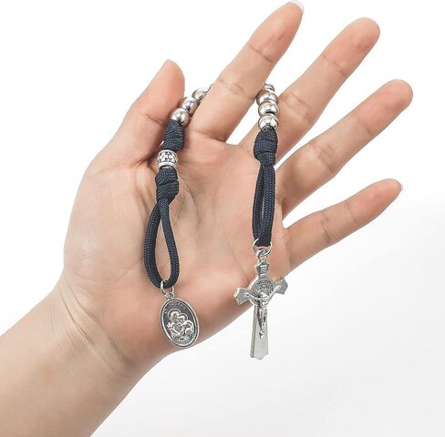Nazareth Store Strong Military One Decade Paracord Rosary Silver Beads Pocket Car Rosary Pray For Us St. Joseph Medal & St. Benedict Cross in Saudi Arabia