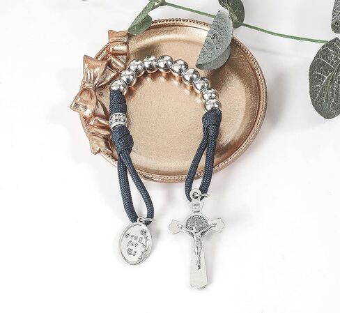 Nazareth Store Strong Military One Decade Paracord Rosary Silver Beads Pocket Car Rosary Pray For Us St. Joseph Medal & St. Benedict Cross in Saudi Arabia