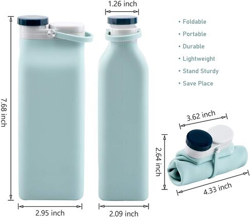 زجاجة مياه قابلة للطي خالية من مادة BPA - زجاجة مياه قابلة للطي سعة 20 أونصة لزجاجات السفر الرياضية مع مقاومة ثلاثية للتسرب خفيفة الوزن (أزرق) in Kuwait