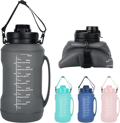 زجاجة مياه قابلة للطي خالية من مادة BPA - زجاجة مياه قابلة للطي سعة 20 أونصة لزجاجات السفر الرياضية مع مقاومة ثلاثية للتسرب خفيفة الوزن (أزرق) in Kuwait