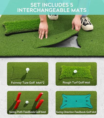 بساط الجولف: بساط ضرب ممارسة الجولف بطول 5 أقدام × 4 أقدام، بساط تقطيع جولف داخلي وخارجي لتدريب مهارات الجولف، يتضمن 5 حصائر قابلة للتبديل لمحاكاة العشب الحقيقي، هدايا للرجال/الأولاد/لاعبي الجولف in Kuwait