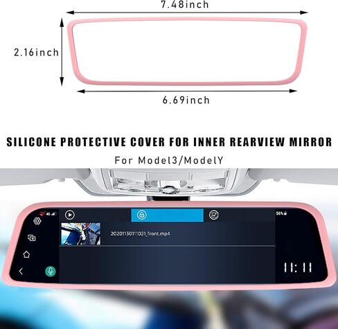 Car Rear View Mirror Protector Frame, Silicone Auto Rearview Mirror Edge Protective Cover Compatible with Model 3 Y, Car Interior Rearview Mirror Decor Accessories (Black) in Kuwait